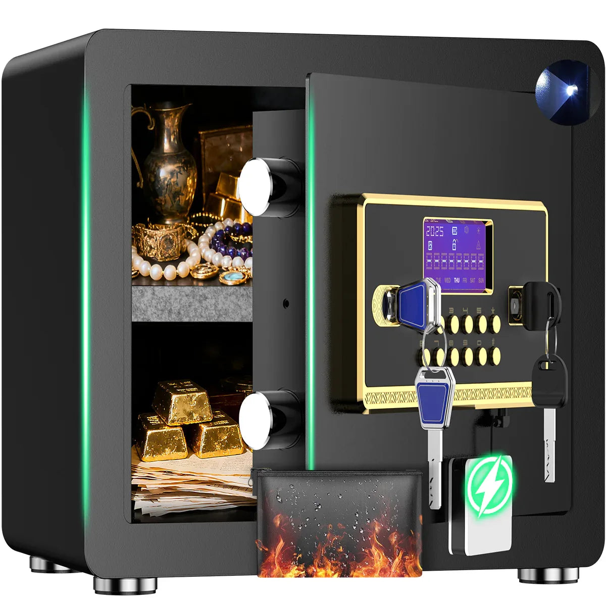 TNTANTS 2.0 Safe Box for Home Security, with Digital Keypad, Removeable Shelf, LCD Screen, for Money Jewelry, Heavy Duty Locks safety - TNTANTS