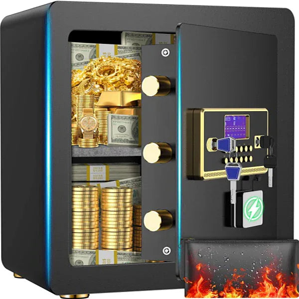 TNTANTS 2.8 Safe Box for Home Security, with Alarm System, Adjustable Shelf, Digital Keypad for Cash Jewerly Valuables, Combination Lock, Heavy Duty Modern Protector, Fireproof Bag Black Blue - TNTANTS