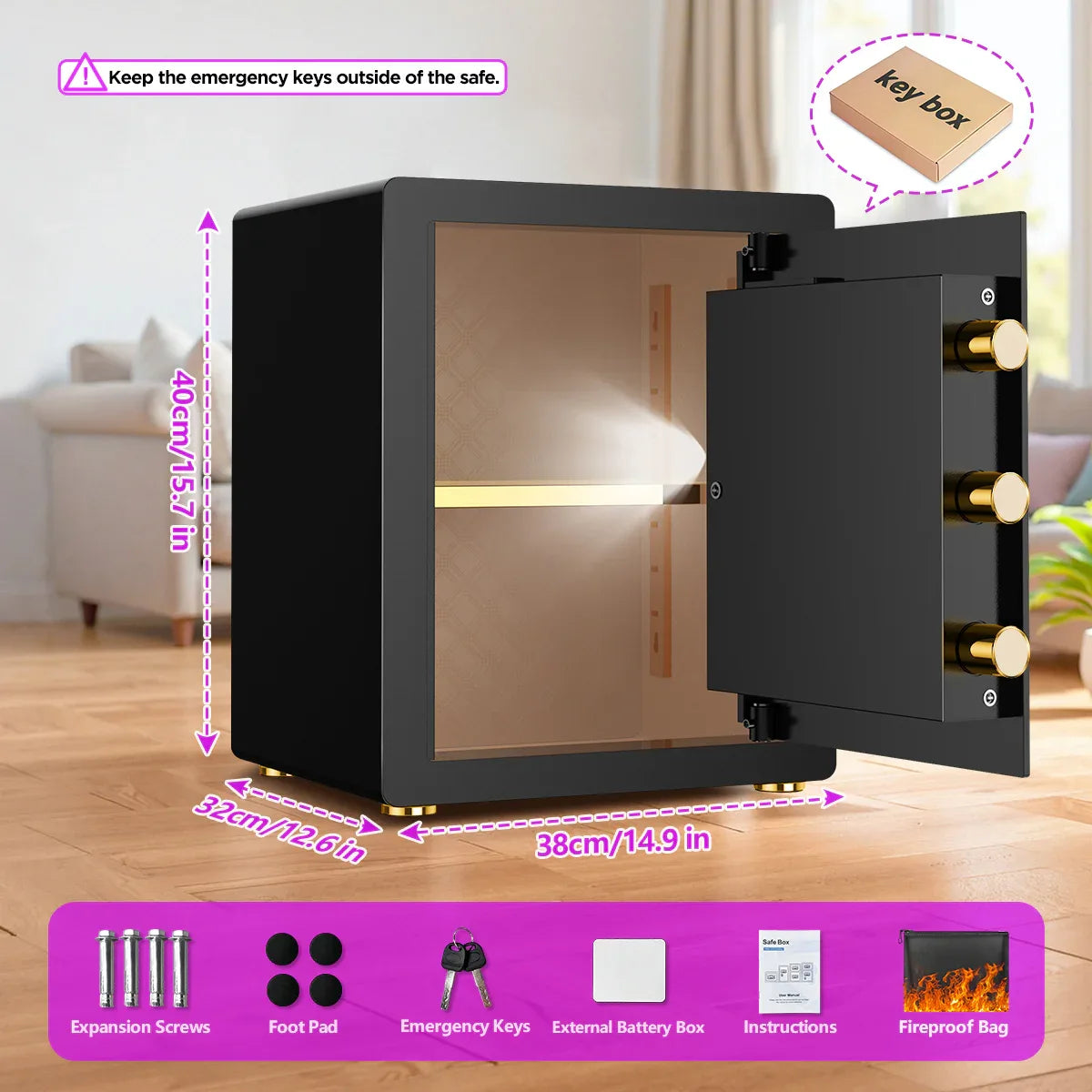 TNTANTS 3.3 Home digital Safe Box, with Double Security Alarm System, Combination Lock,Adjustable Shelf, for Office Hotel fireproof document bag - TNTANTS