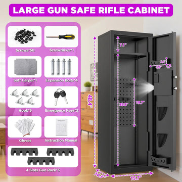 TNTANTS 8-10 Gun Cabinet, Quick Access Long Gun Safe for Home Rifles and Pistols, Large Unassembled Rifle Safe with Removable Shelves, Digital Keypad, Pegboard - TNTANTS