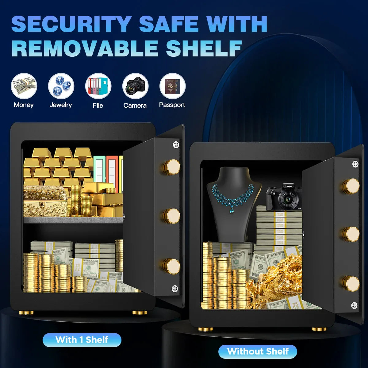 TNTANTS 2.8 Safe Box for Home Security, with Alarm System, Adjustable Shelf, Digital Keypad for Cash Jewerly Valuables, Combination Lock, Heavy Duty Modern Protector, Fireproof Bag Black Blue - TNTANTS