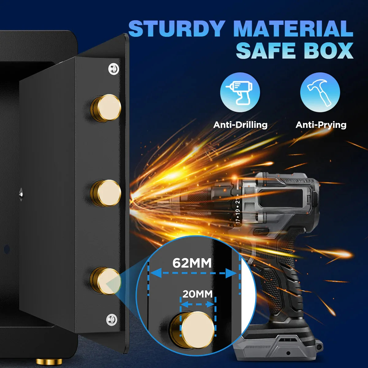 TNTANTS 2.8 Safe Box for Home Security, with Alarm System, Adjustable Shelf, Digital Keypad for Cash Jewerly Valuables, Combination Lock, Heavy Duty Modern Protector, Fireproof Bag Black Blue - TNTANTS