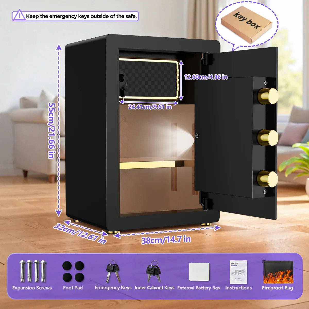 TNTANTS 5.3 Large Safe Box, Digital Keypad Home Security Safe With Smart Alarm System Interior Safe Lock Box, for Valuables Spy Gadgets - TNTANTS