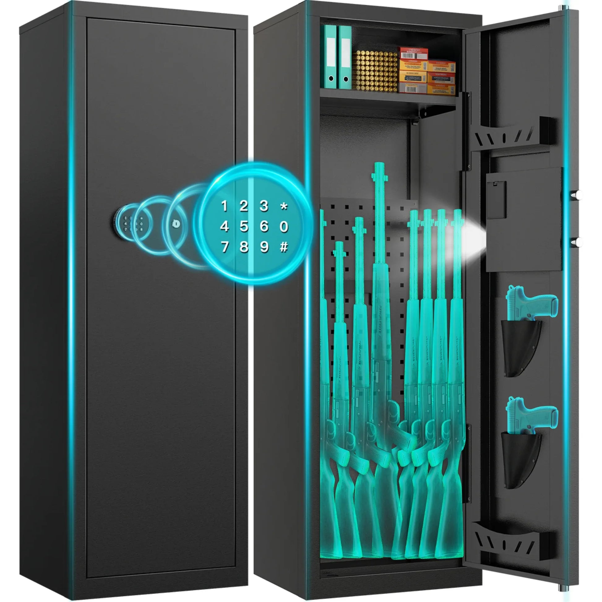 TNTANTS Gun Cabinet, Quick Access Long Gun Safe for Home Rifles and Pistols, Large Unassembled Rifle Safe with Removable Shelves, Pegboard - TNTANTS