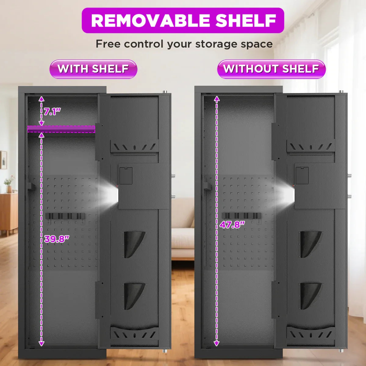 TNTANTS 8-10 Gun Cabinet, Quick Access Long Gun Safe for Home Rifles and Pistols, Large Unassembled Rifle Safe with Removable Shelves, Digital Keypad, Pegboard - TNTANTS