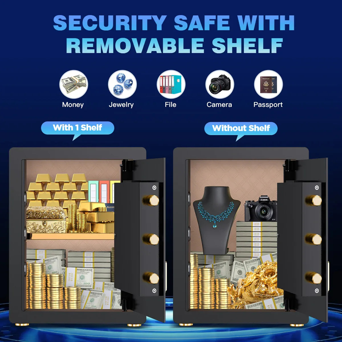 TNTANTS 3.8 Large Safe Box, Digital Keypad, Digital Board, Home Security Safe With A-Level Fireproof Waterproof Bag & Alarm System Electronic Lock Heavy Duty Adjustable Shelf - TNTANTS