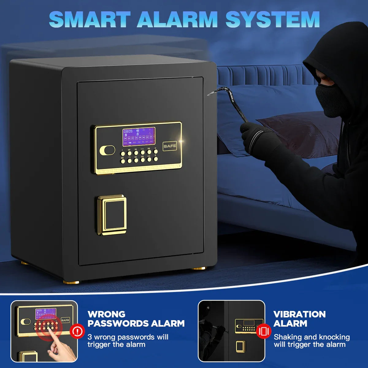 TNTANTS 3.8 Large Safe Box, Digital Keypad, Digital Board, Home Security Safe With A-Level Fireproof Waterproof Bag & Alarm System Electronic Lock Heavy Duty Adjustable Shelf - TNTANTS