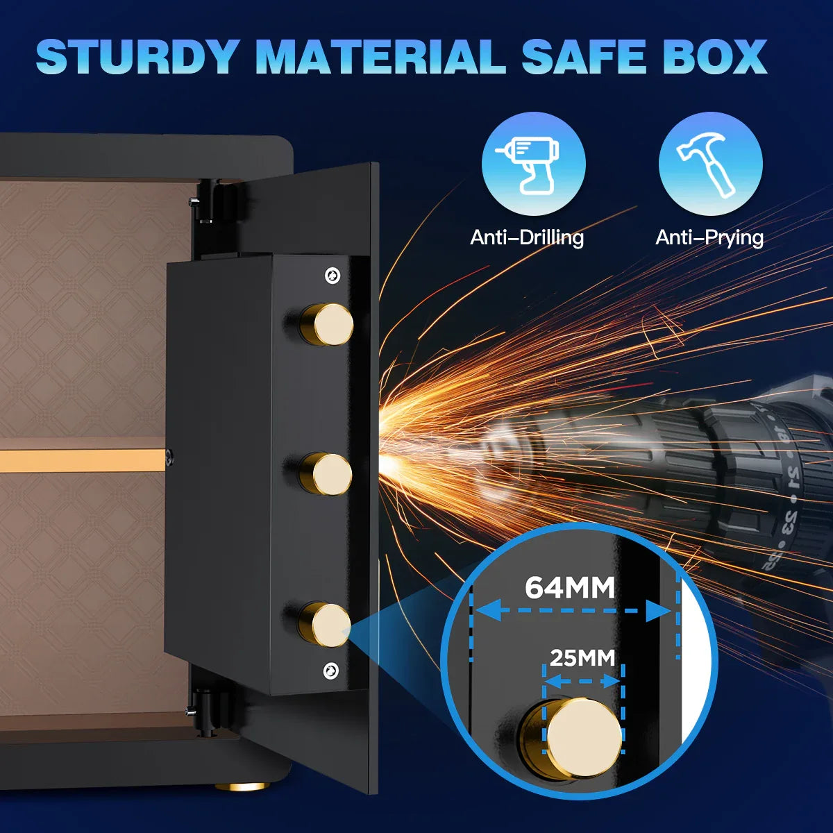 TNTANTS 3.8 Large Safe Box, Digital Keypad, Digital Board, Home Security Safe With A-Level Fireproof Waterproof Bag & Alarm System Electronic Lock Heavy Duty Adjustable Shelf - TNTANTS