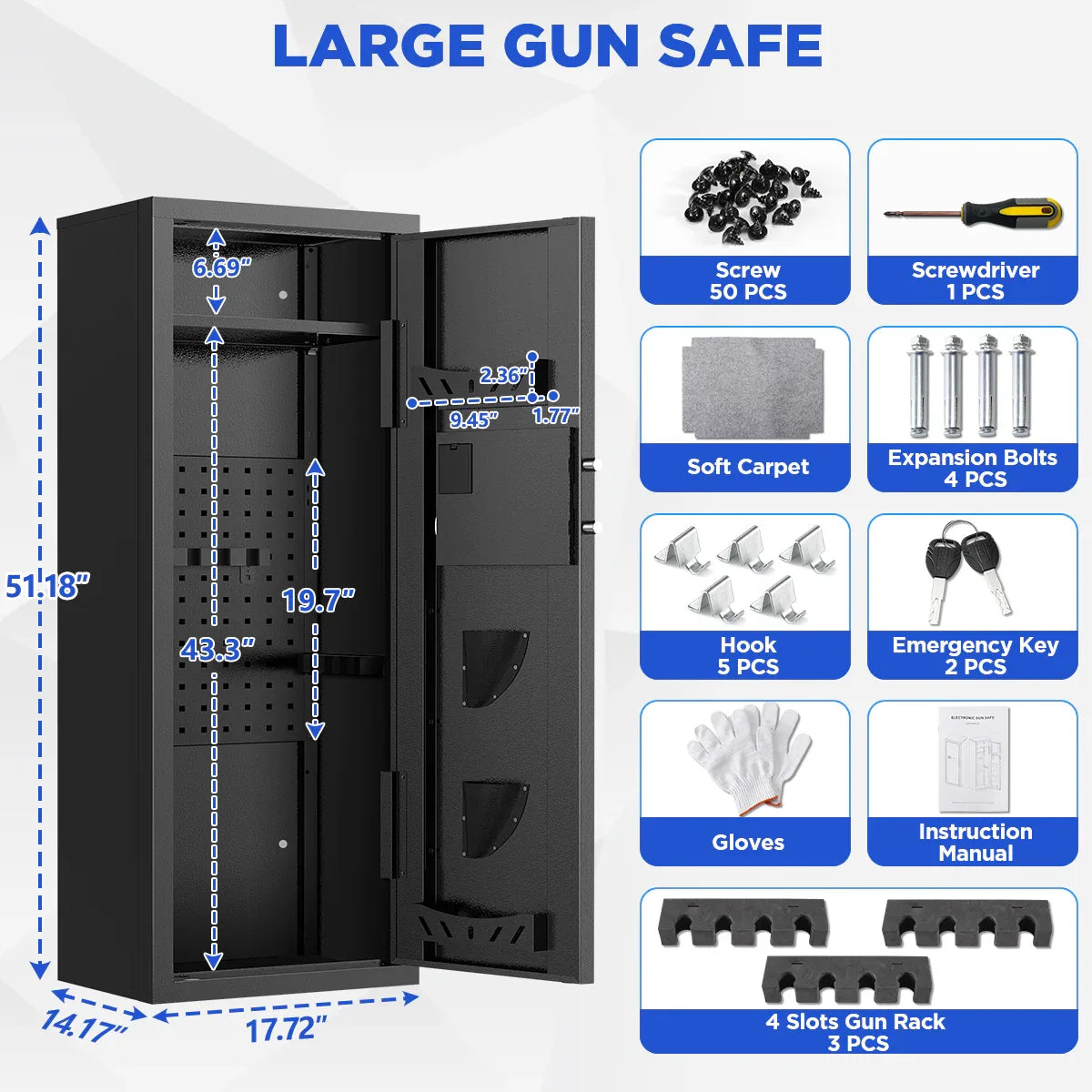 TNTANTS Gun Cabinet, Quick Access Long Gun Safe for Home Rifles and Pistols, Large Unassembled Rifle Safe with Removable Shelves, Pegboard - TNTANTS