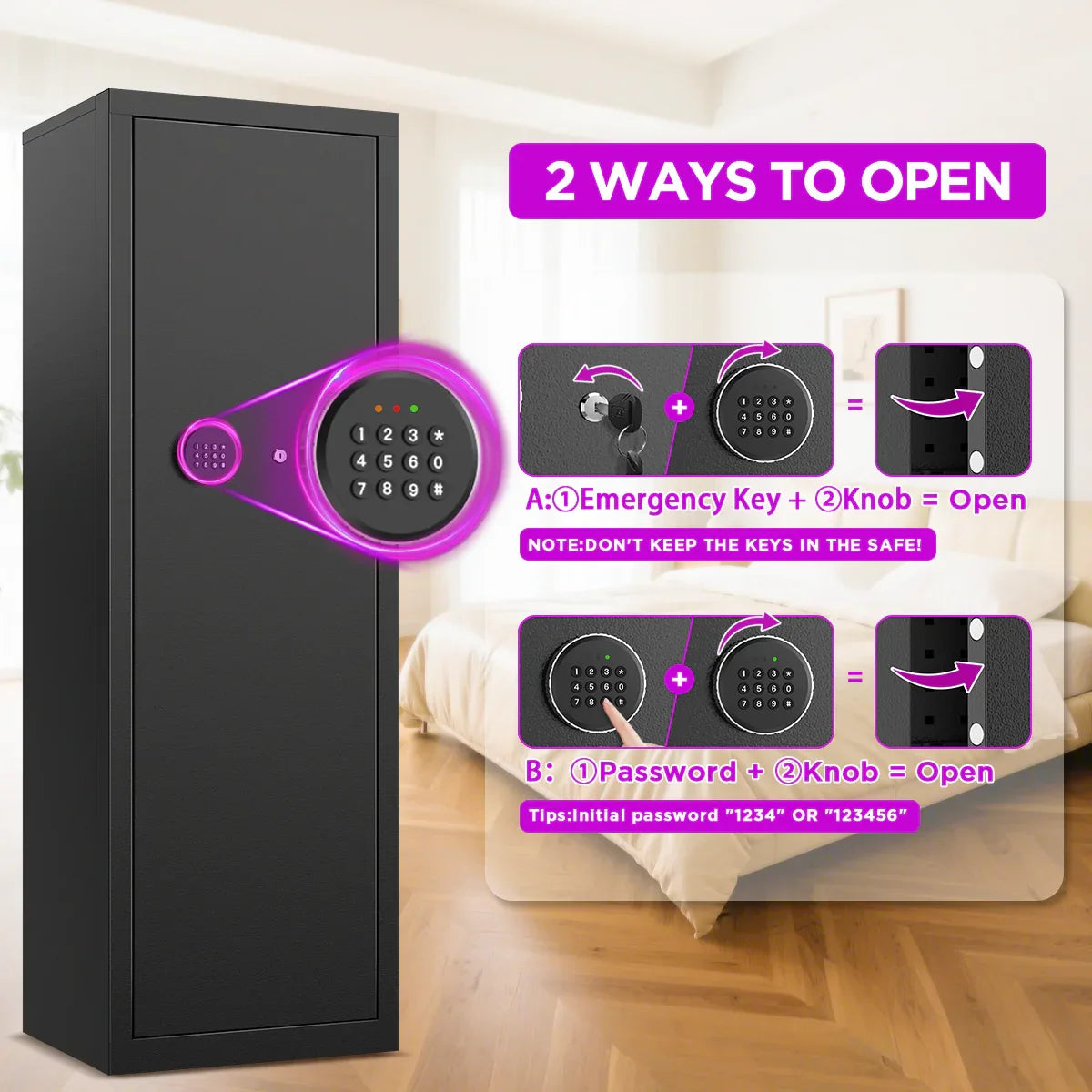 TNTANTS 8-10 Gun Cabinet, Quick Access Long Gun Safe for Home Rifles and Pistols, Large Unassembled Rifle Safe with Removable Shelves, Digital Keypad, Pegboard - TNTANTS