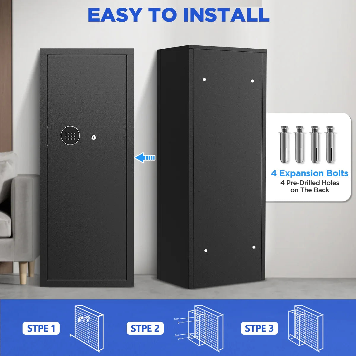 TNTANTS Gun Cabinet, Quick Access Long Gun Safe for Home Rifles and Pistols, Large Unassembled Rifle Safe with Removable Shelves, Pegboard - TNTANTS