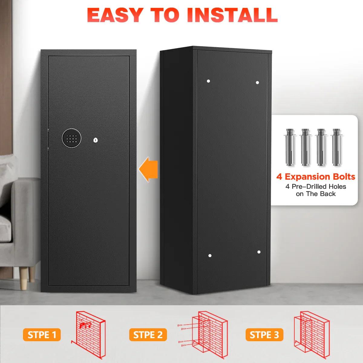 TNTANTS 12-16 Large Unassembled Safe Cabinet with Digital Panel & LED Light Quick Access Home Storage Anti-Theft Design - TNTANTS