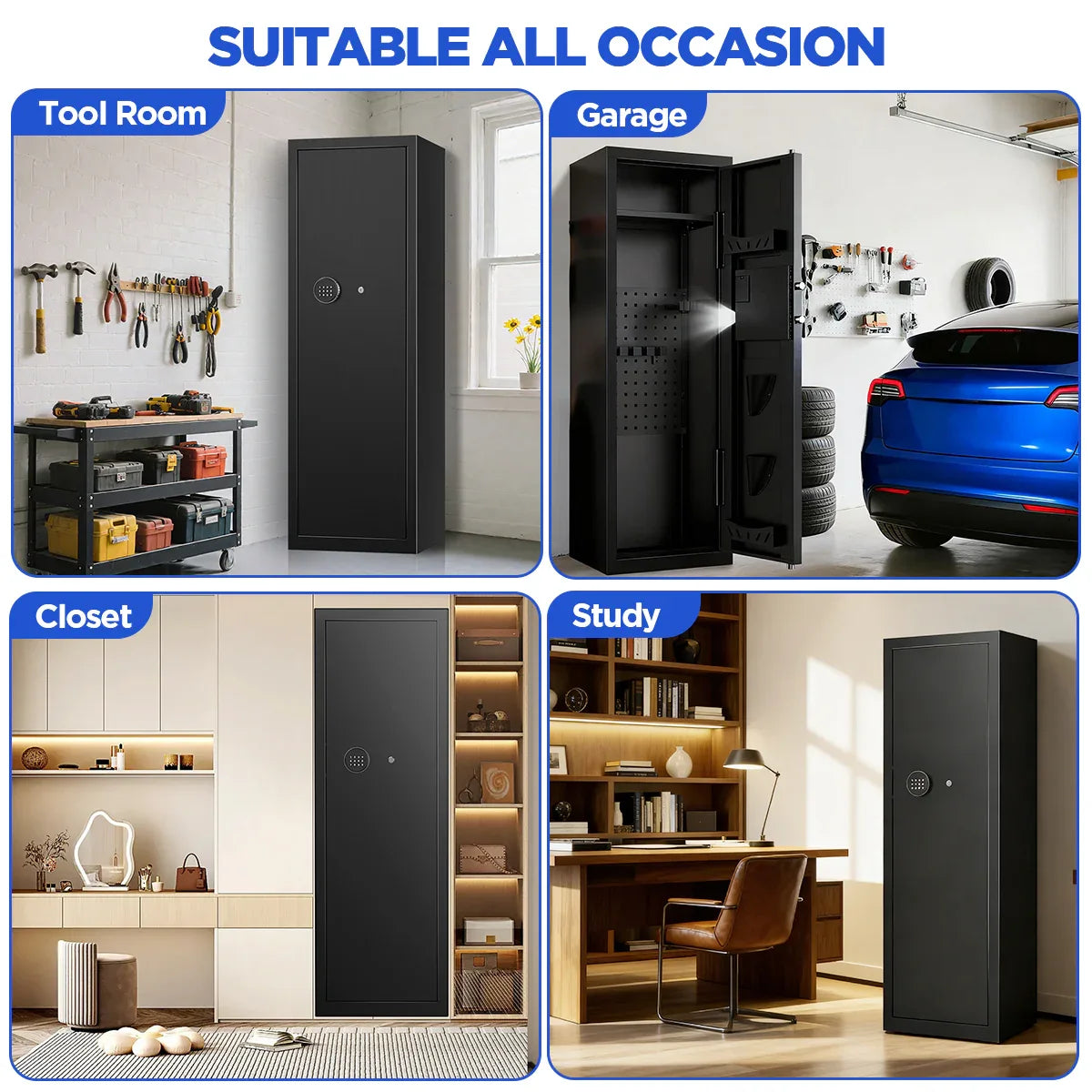 TNTANTS Gun Cabinet, Quick Access Long Gun Safe for Home Rifles and Pistols, Large Unassembled Rifle Safe with Removable Shelves, Pegboard - TNTANTS