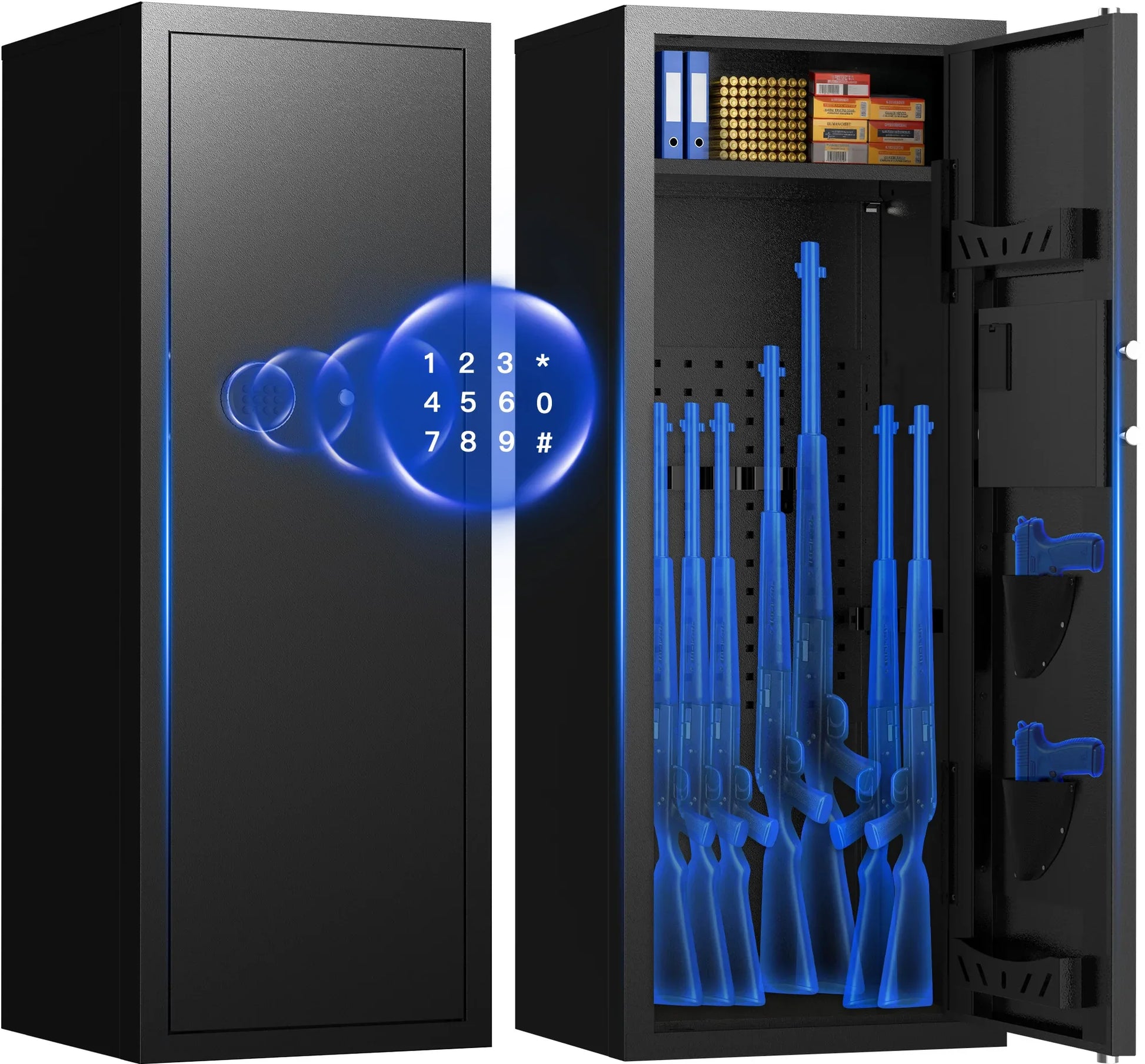 TNTANTS Gun Cabinet, Quick Access Long Gun Safe for Home Rifles and Pistols, Large Unassembled Rifle Safe with Removable Shelves, Pegboard - TNTANTS