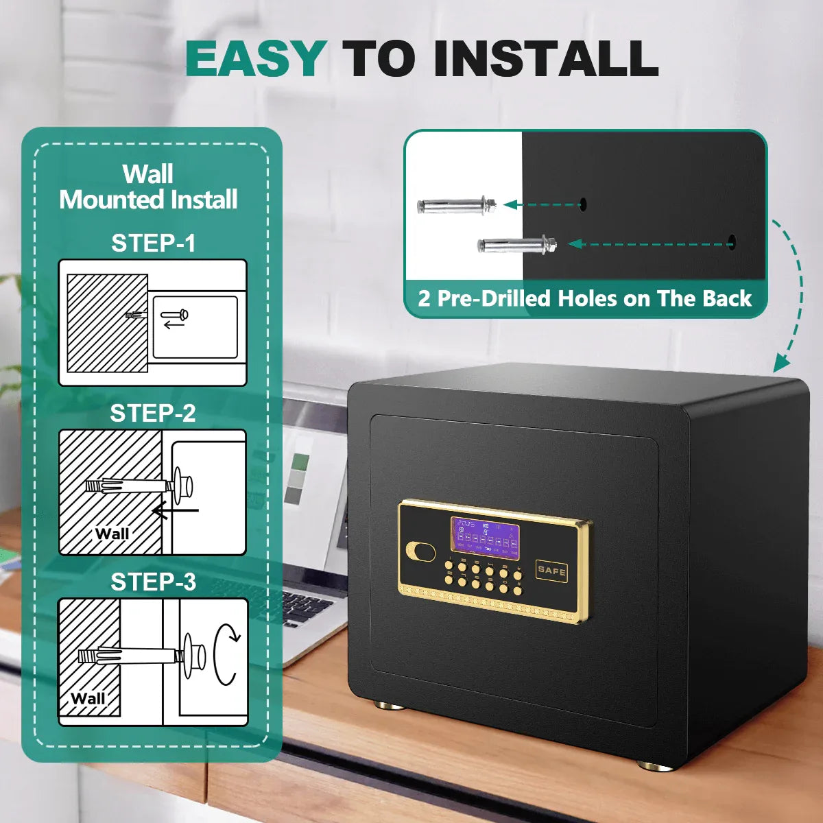 TNTANTS 2.0 Safe Box for Home Security, with Digital Keypad, Removeable Shelf, LCD Screen, for Money Jewelry, Heavy Duty Locks safety - TNTANTS