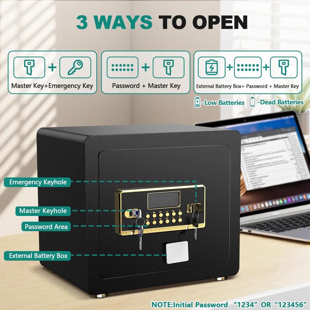 TNTANTS 2.0 Safe Box for Home Security, with Digital Keypad, Removeable Shelf, LCD Screen, for Money Jewelry, Heavy Duty Locks safety - TNTANTS