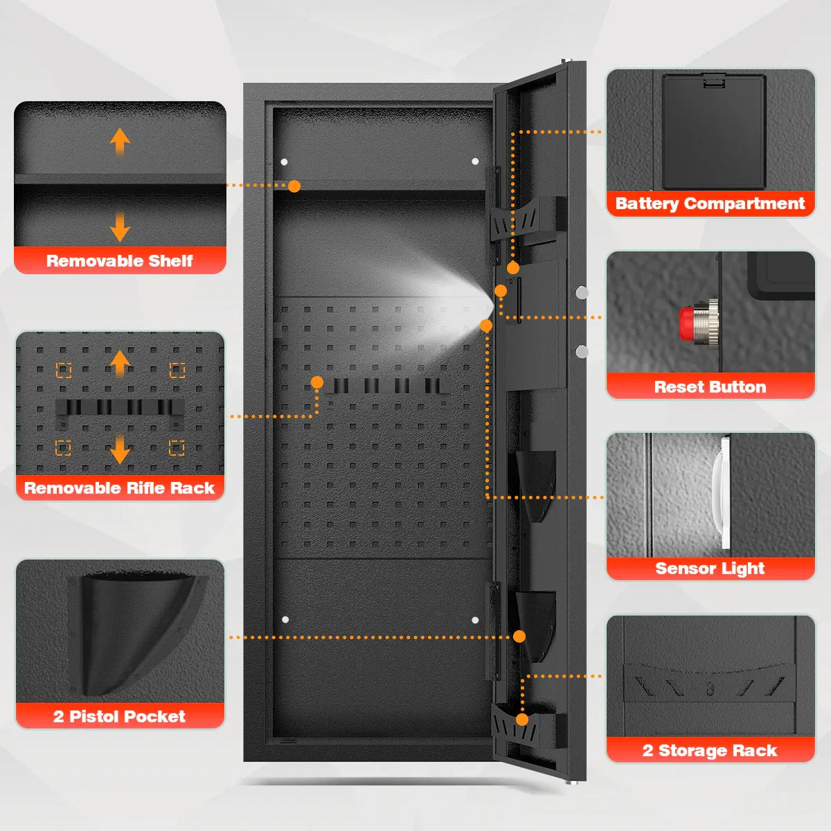 TNTANTS 12-16 Large Unassembled Safe Cabinet with Digital Panel & LED Light Quick Access Home Storage Anti-Theft Design - TNTANTS